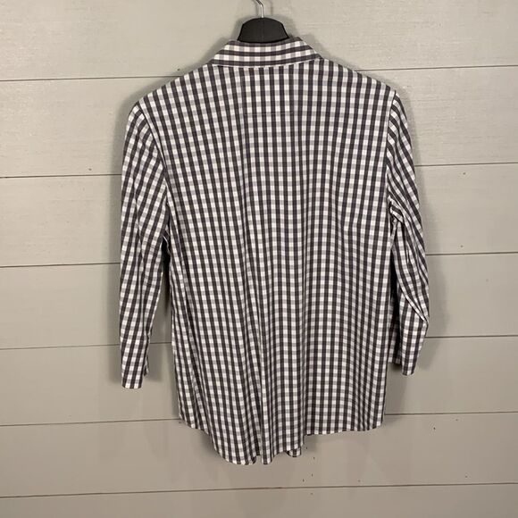 Lfayette 148 grey and white tee button down plaid checkered Womans dress shirt S - Picture 7 of 9
